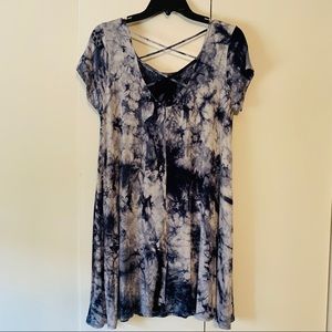 Navy tie dye dress with criss cross back
